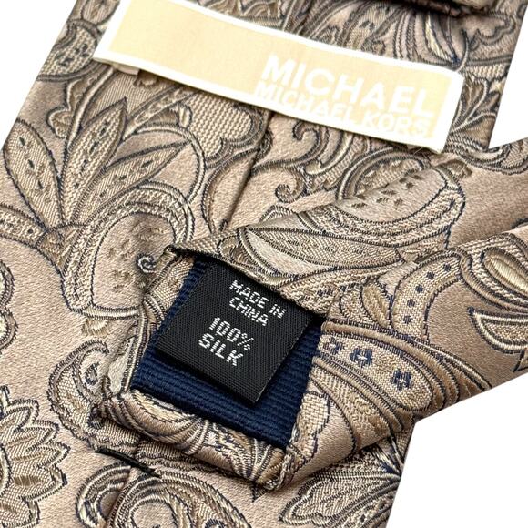 MICHAEL Michael Kors 100% Silk Paisley Tie Tan - Picture 3 of 3